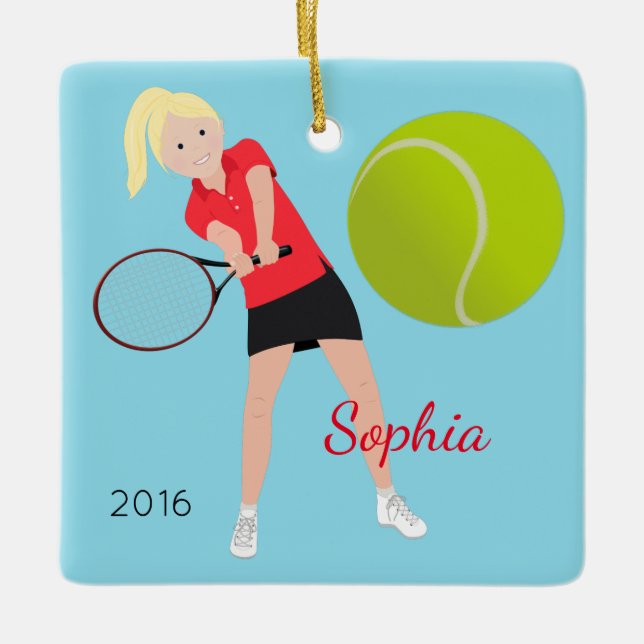 Tennis Player Blonde Keepsake Ornament (Front)