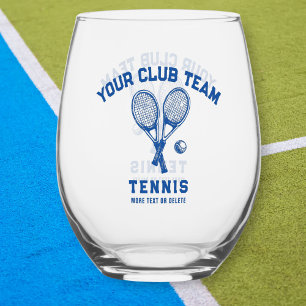 Tennis Player Club Team Name Personalised Blue Stemless Wine Glass