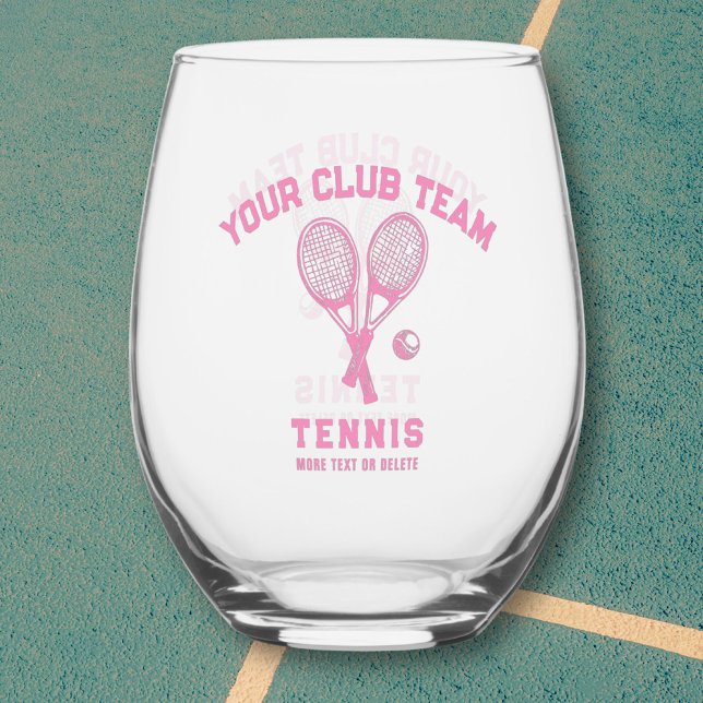 Tennis Player Club Team Name Personalised Pink Stemless Wine Glass (Creator Uploaded)