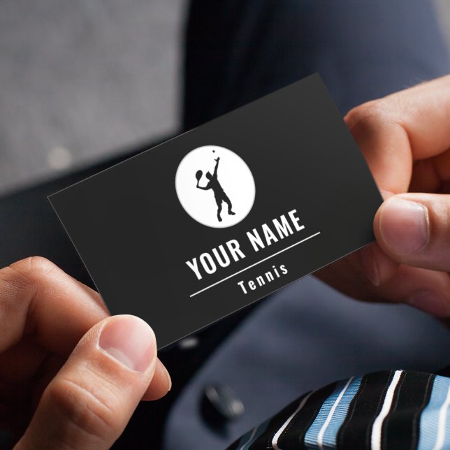 Tennis Player Coach Black & White Simple Elegant Business Card (Creator Uploaded)