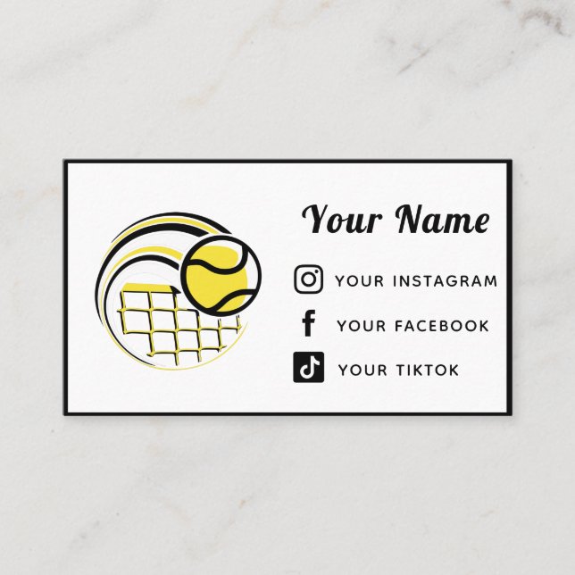 Tennis Player Coach Club Modern Social Media Sport Business Card (Front)