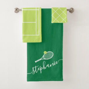 Tennis Player Design Personalised Green Bath Towel Set