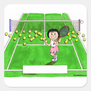 Tennis Player, Female - Personalised Cartoon Gift Square Sticker