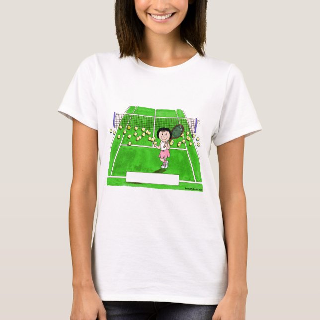 Tennis Player, Female - Personalised Cartoon Gift T-Shirt (Front)
