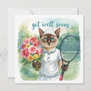Tennis Player Get well Soon with flowers in hand Card