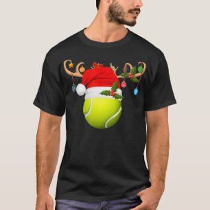 Tennis Player Gift Reindeer Santa Hat Tennis Ball  T-Shirt