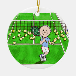 Tennis Player, Male - Personalised Cartoon Ceramic Tree Decoration