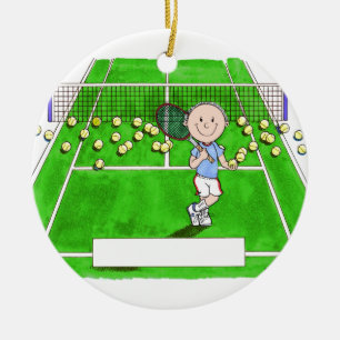 Tennis Player, Male - Personalised Cartoon Ceramic Tree Decoration