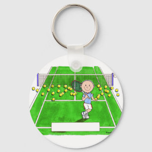 Tennis Player, Male - Personalised Cartoon Key Ring