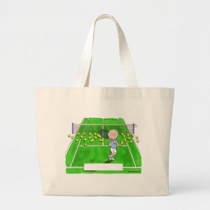 Tennis Player, Male - Personalised Cartoon Large Tote Bag