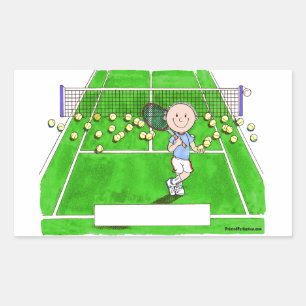 Tennis Player, Male - Personalised Cartoon Rectangular Sticker