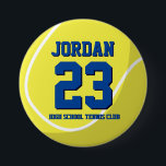 Tennis Player Number School Sports Team Button<br><div class="desc">A perfect pin for sports fans,  athletes,  players,  coach or captain of the tennis team. You can customise the wording to fit any events with this sports theme,  whether it's birthday,  championship celebration or winning party.</div>
