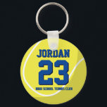 Tennis Player Number School Sports Team Key Ring<br><div class="desc">A perfect pin for sports fans,  athletes,  players,  coach or captain of the tennis team. You can customise the wording to fit any events with this sports theme,  whether it's birthday,  championship celebration or winning party.</div>