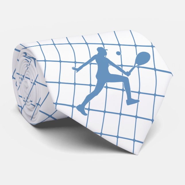 Tennis Player on Blue Check Necktie (Rolled)