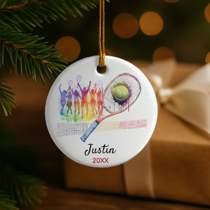 Tennis player racquet personalized ceramic tree decoration