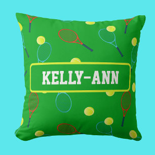 Tennis Player Racquets and Balls Pattern Cushion
