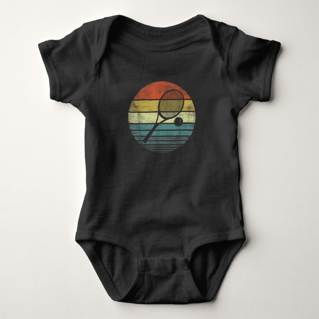 Tennis Player Retro Sunset Tennis Racquet & Ball Baby Bodysuit (Front)