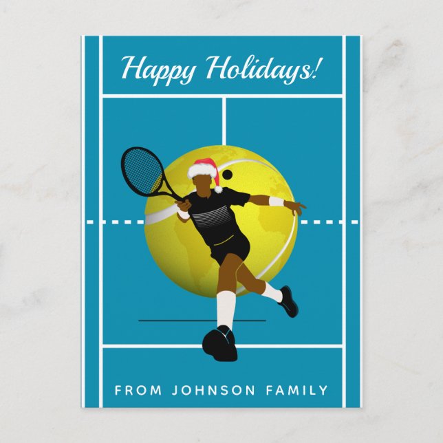 Tennis Player Santa Court & Ball Family Holidays   Postcard (Front)