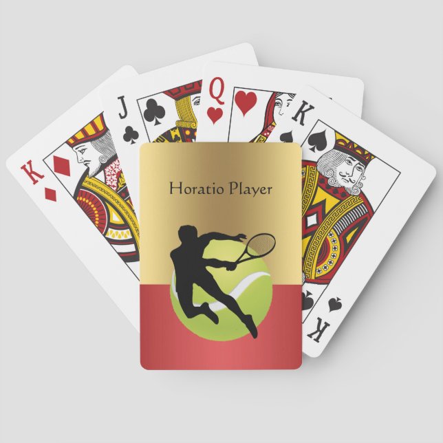 Tennis Player Silhouette2 and Ball Personalise Playing Cards (Back)