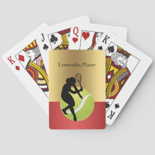 Tennis Player Silhouette and Ball Personalise Playing Cards