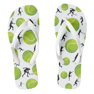 Tennis Player Silhouette Green Tennis Ball Pattern Jandals