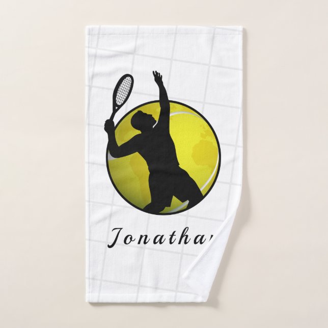 Tennis Player Silhouette Serving Add His Name Ball Hand Towel (Hand Towel)