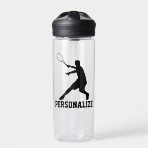 Tennis player water bottle with personalised name