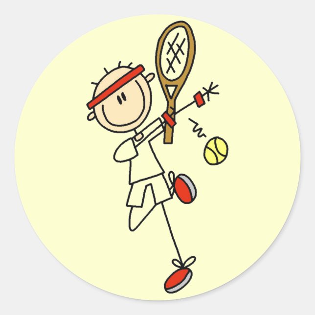 Tennis Player with Racquet Tshirts and Gifts Classic Round Sticker (Front)