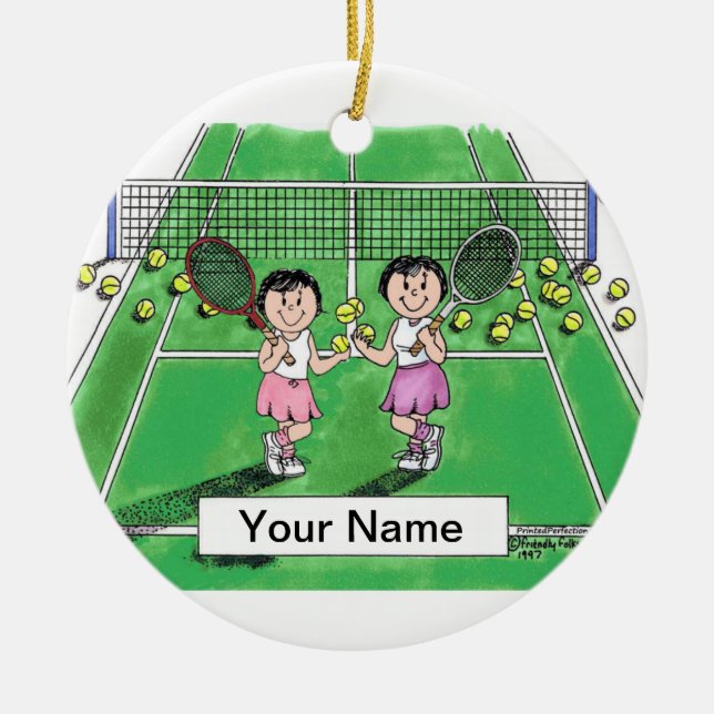 Tennis Players - Female & Female Ceramic Tree Decoration (Front)