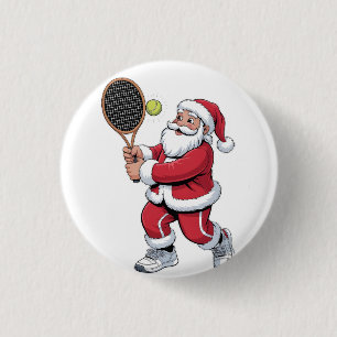 Tennis Playing Santa Xmas Tennis Sport Christmas 3 Cm Round Badge
