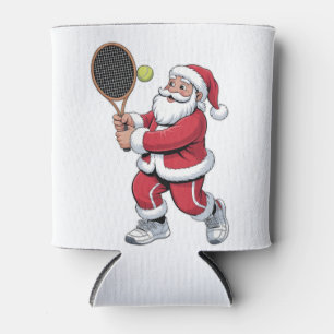 Tennis Playing Santa Xmas Tennis Sport Christmas Can Cooler