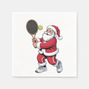 Tennis Playing Santa Xmas Tennis Sport Christmas Napkin