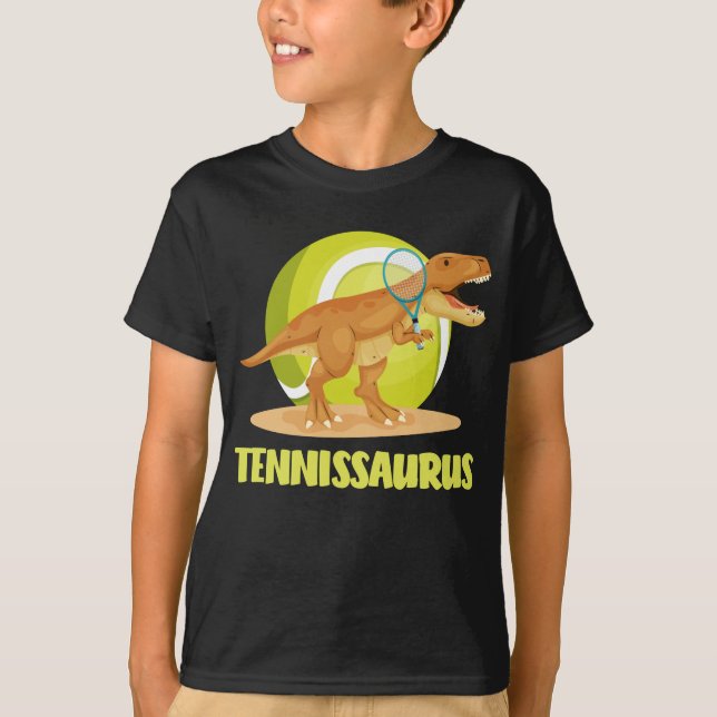 Tennis playing Trex Funny Dino Sport T-Shirt (Front)