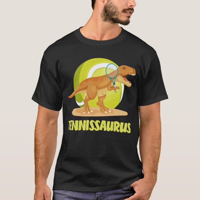 Tennis playing Trex Funny Dino Sport T-Shirt (Front)