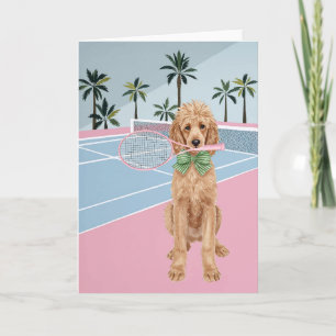 Tennis Poodle Pink Watercolor Card
