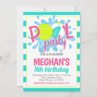 Tennis Pool Party Birthday Invitation