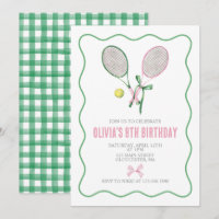 Tennis preppy plaid birthday invitation