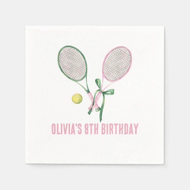 Tennis preppy plaid birthday invitation napkin (Front)