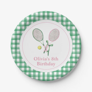 Tennis preppy plaid birthday invitation paper plate