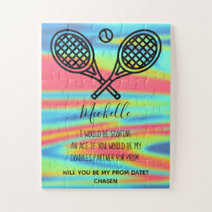 Tennis Promposal Colorful Holographic Monogram Jigsaw Puzzle
