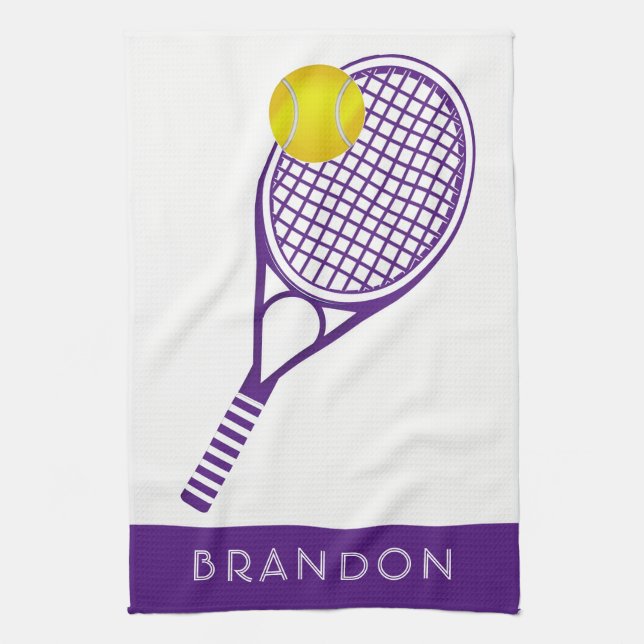 Tennis Purple Personalised Name or Monogram Tea Towel (Vertical)