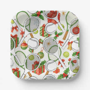 Tennis racket and ball black ink on green paper plate