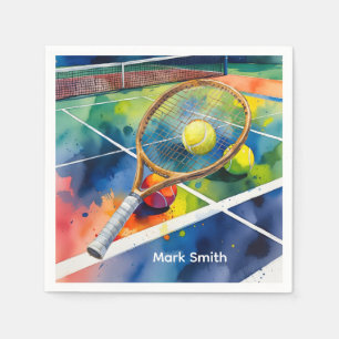 Tennis Racket and Ball on Court Thank you party  Napkin
