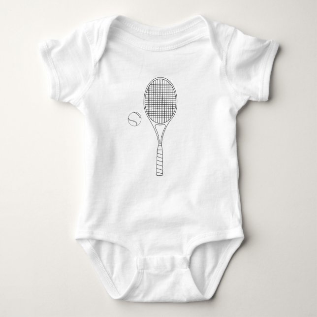 Tennis Racket and Ball Outline Vest Baby Bodysuit (Front)