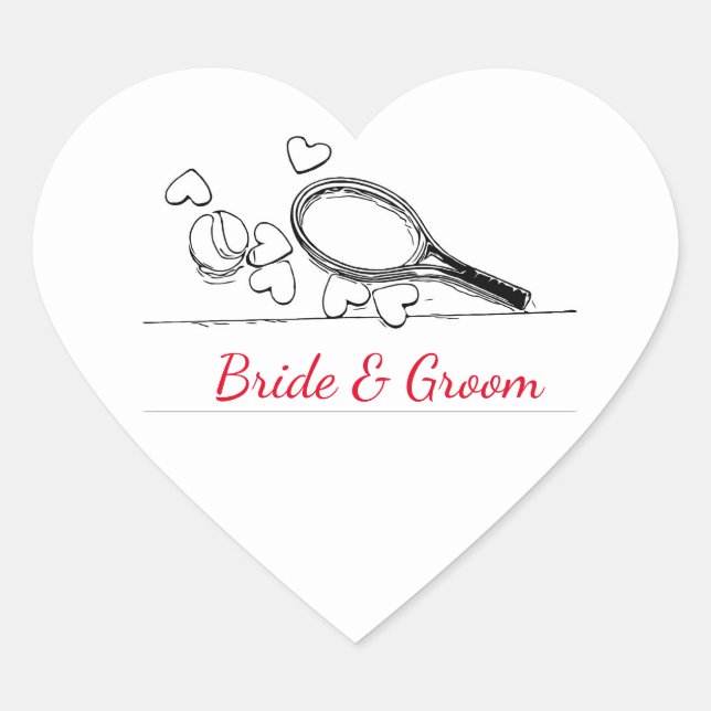 Tennis racket and ball with heart wedding  heart sticker (Front)