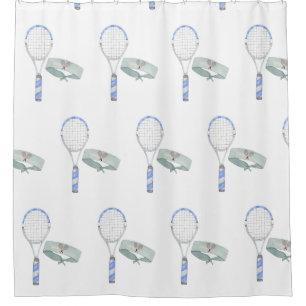 Tennis Racket and head band watercolor Shower Curtain