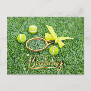 Tennis racket and tennis balls Happy Birthday Postcard