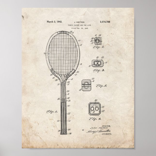 Tennis Racket And The Like Patent - Old Look Poster (Front)