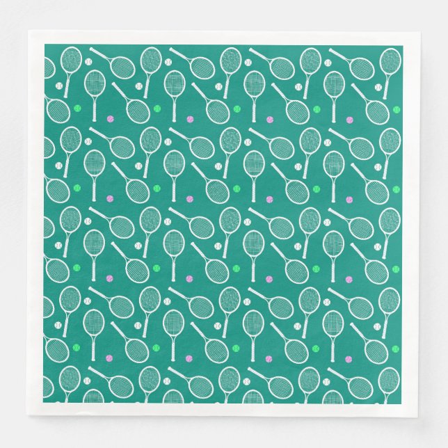 Tennis Racket & Ball Pattern Retro Emerald Green  Napkin (Front)