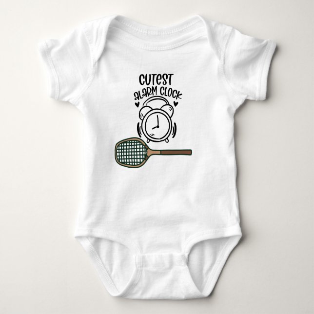 Tennis Racket cutest alarm clock Baby Bodysuit (Front)